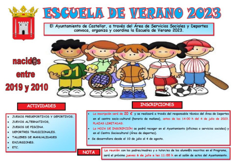 Abierto plazo inscripción para la Escuela de Verano 2023