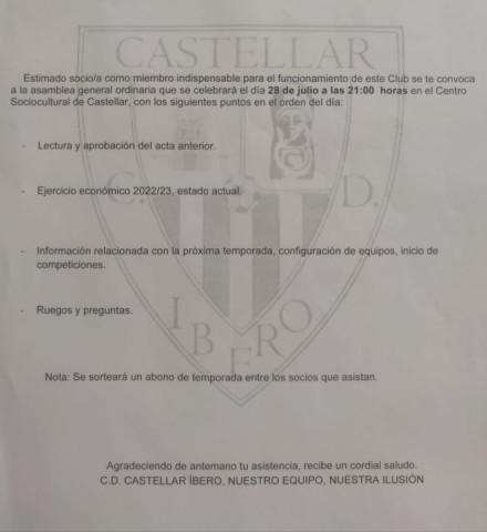 Asamblea General Anual del C.D. Castellar Ibero
