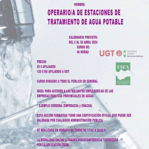 Curso Online Operario/a de estaciones de tratamiento de agua potable